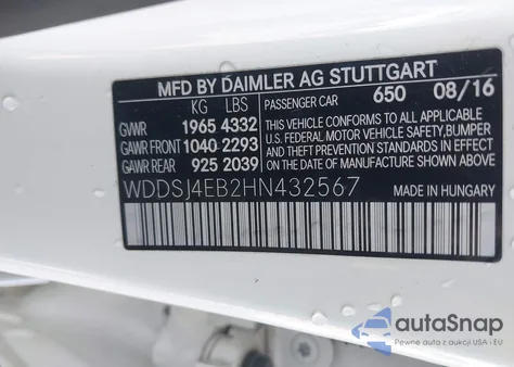 2017 Mercedes-Benz Cla 250 z USA, uszkodzony, nr VIN WDDSJ4EB2HN432567